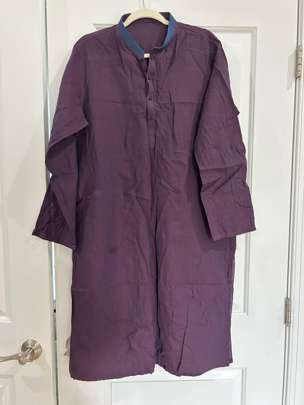 Purple Tunic Shirt Dress with Contrast Collar